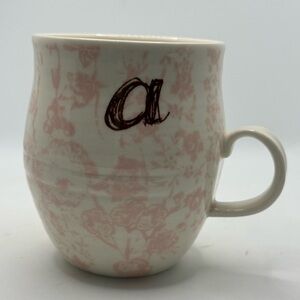 ANTHROPOLOGIE Pink Floral Homegrown Monogram "A" Coffee Mug